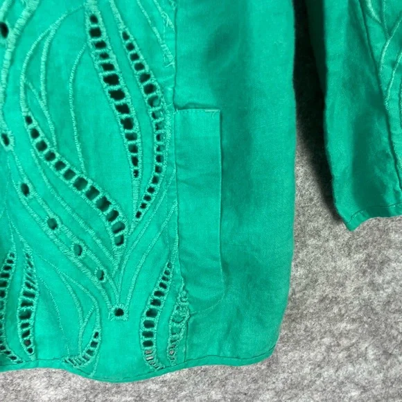 Chicos Jacket Womens 1 Small Green Eyelet Cutout Embroidered Zip Front - Picture 2 of 11